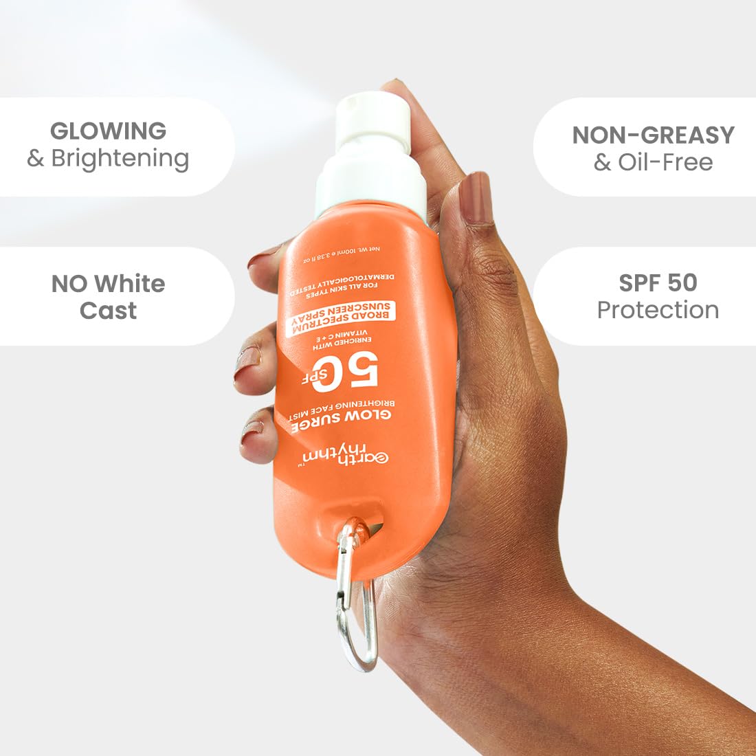 Earth Rhythm Glow Surge Sunscreen Spray SPF 50, Broad Spectrum, Lightweight Brightening Sunscreen for UVA Protection, For all skin types - 100ml
