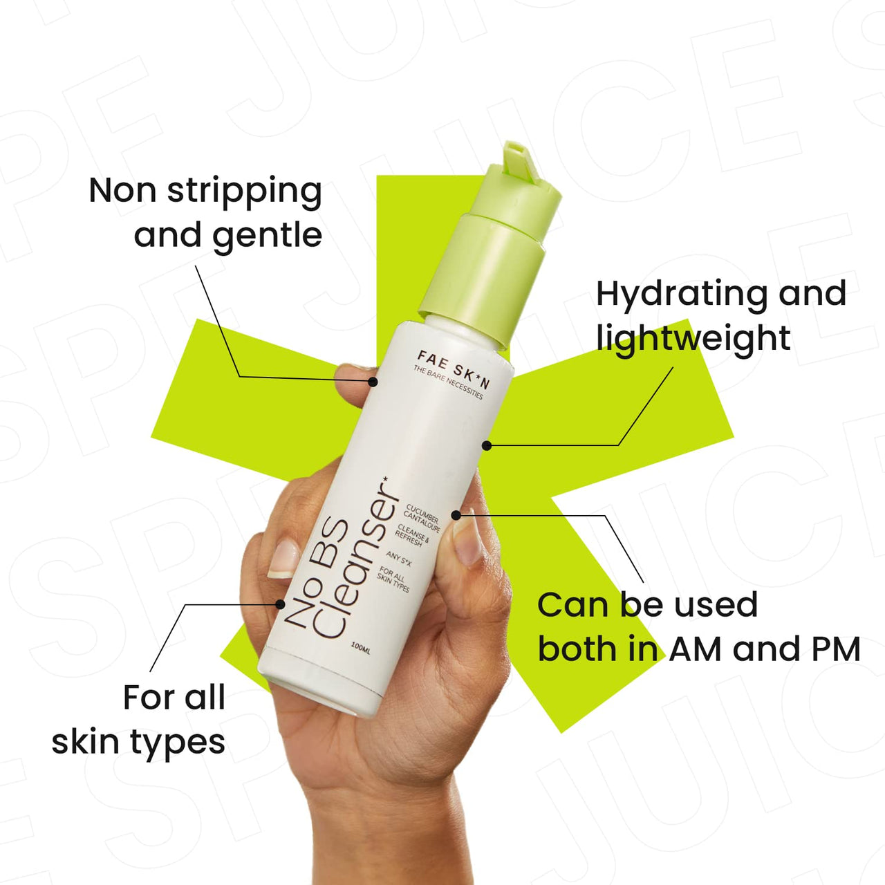FAE Beauty Gentle Face Cleanser With Cucumber & Cantaloupe Extract | Does Not Strip Natural Oils From Skin | Effectively Removes Dirt & Grime | For All Skin Types | Vegan 100ml
