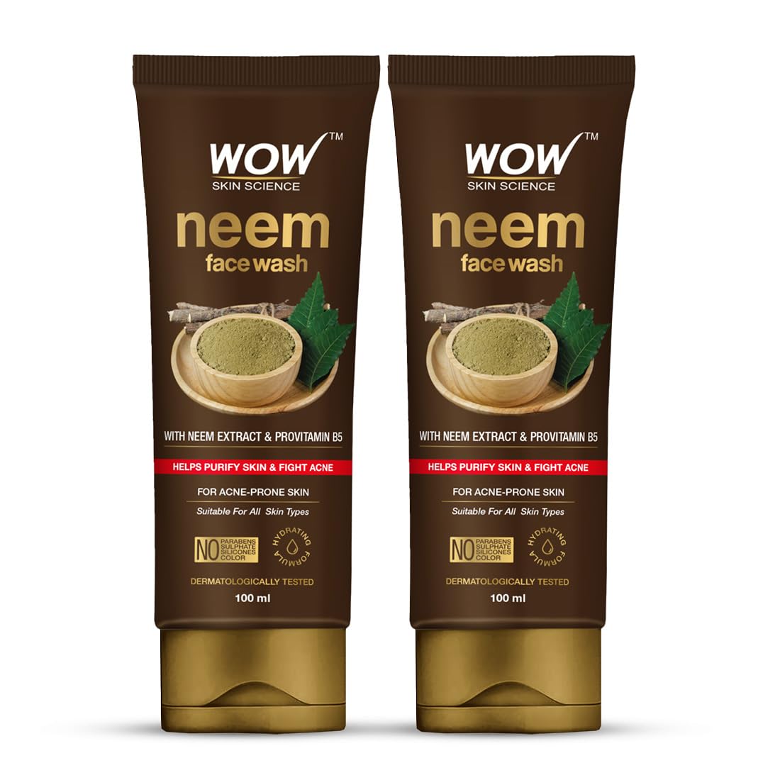 WOW Skin Science Neem Face Wash | Purifies Skin | Unclogs Pores | Fights Acne | Calms Skin | 100ml | Pack of 2