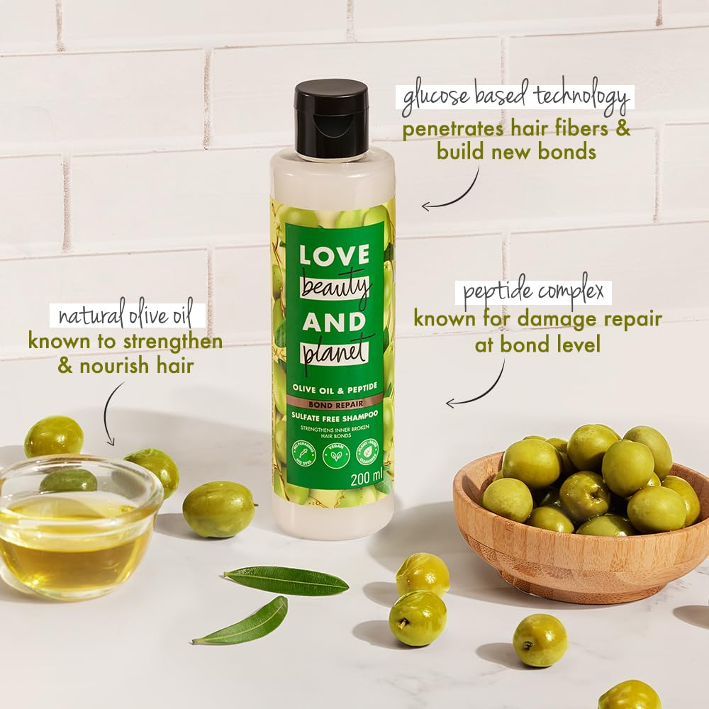 Love Beauty & Planet Lbp Olive Oil & Peptide Bond Repair Shampoo|No Sulfates,No Paraben, 200Ml,1 Count