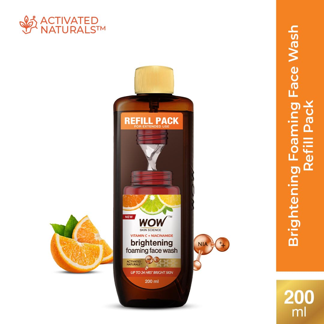 WOW Skin Science Brightening Vitamin C Foaming Face Wash | Refill Pack | Glowing, Bright Skin | Paraben & Sulphates Free | Face Wash for Women & Men | 200 ml