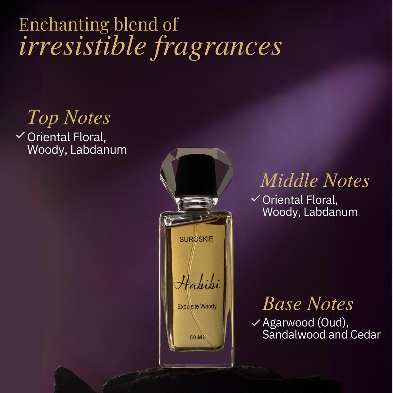 Suroskie Habibi Perfume 50Ml | Luxury Eau De Parfum | Long Lasting Unisex Fragrance Spray | Aromatic Blend Of Aqua, Saffron & Rose Scent | Floral & Woody Notes | Premium Gift For Men & Women