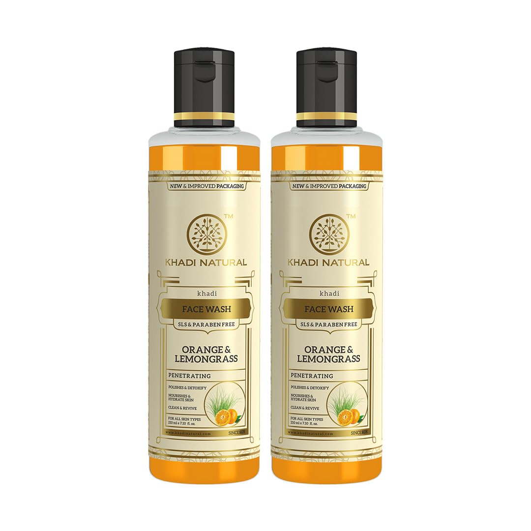 Khadi Natural Orange & Lemongrass Herbal Face Wash | Face Wash for Dry Skin | Natural Face Wash | Organic Face Wash for Healthy Skin | Paraben & SLS Free| Pack of 2| (210 * 2) (420 ml)