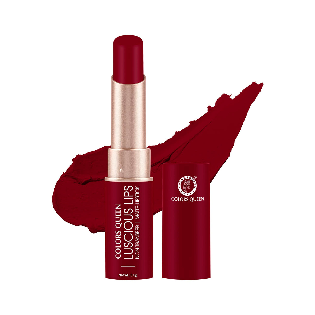 Colors Queen Luscious Lips Creamy Matte Lipstick | Highly Pigmented with Smooth Application | Smudge Proof & Waterproof | Long Lasting Lipstick for Women (Royal Rust Maroon - 3.5g)