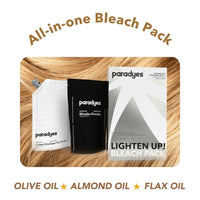 Paradyes Lighten Up! Bleach Pack 30 Vol. enriched with Flax Oil, Almond Oil and Olive Oil to lighten dark hair, suitable for All Hair Types