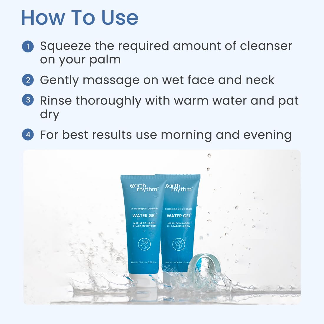 Earth Rhythm Water Gel Face Wash with Aloe Vera | Balance Skin pH, Hydrates, Refreshes Skin, Clear Out Pores | for Dry & Sensitive Skin | Men & Women | - 100ml