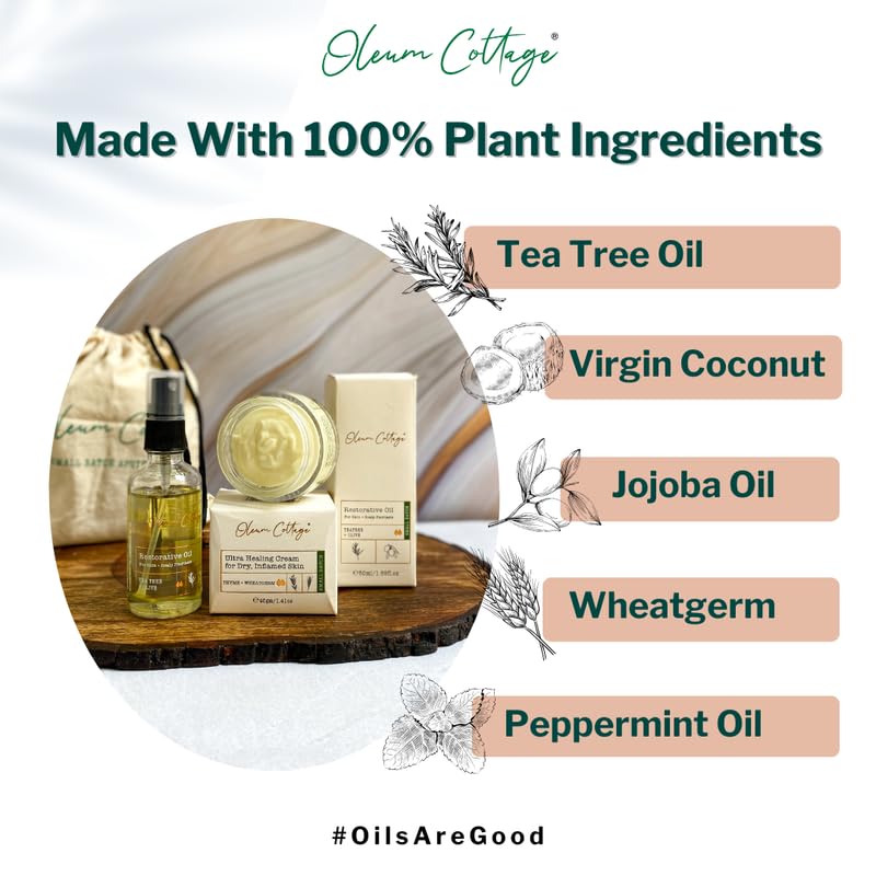 Oleum Cottage Skincare Bundle for Small Patches on the Body for Eczema, Psoriasis and Dermatitis | Contains Restorative Oil and Ultra Healing Cream | Reduces Itchiness and Soothes Flare-Ups