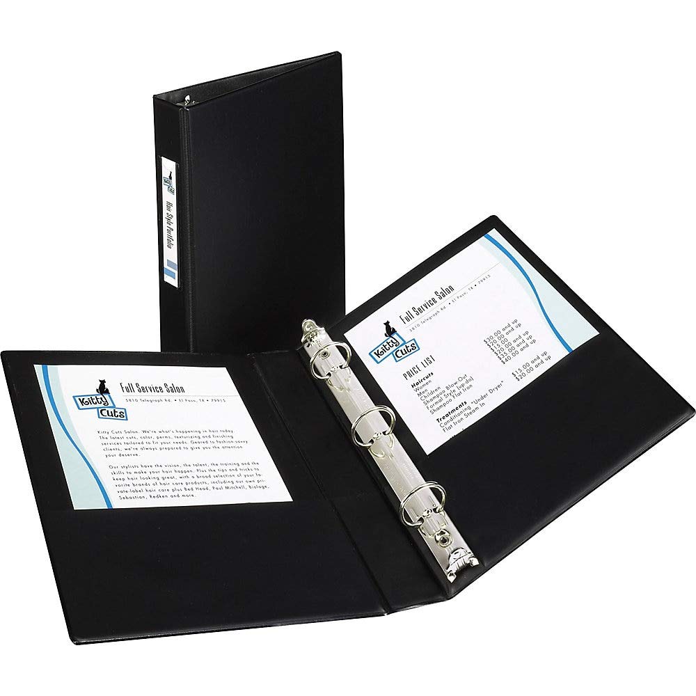 Avery Mini Durable 3 Ring Binder, 1" Round Rings, Holds 5-1/2" x 8-1/2" Paper, Spine ID Label Holder, 1 Black Binder (27257)