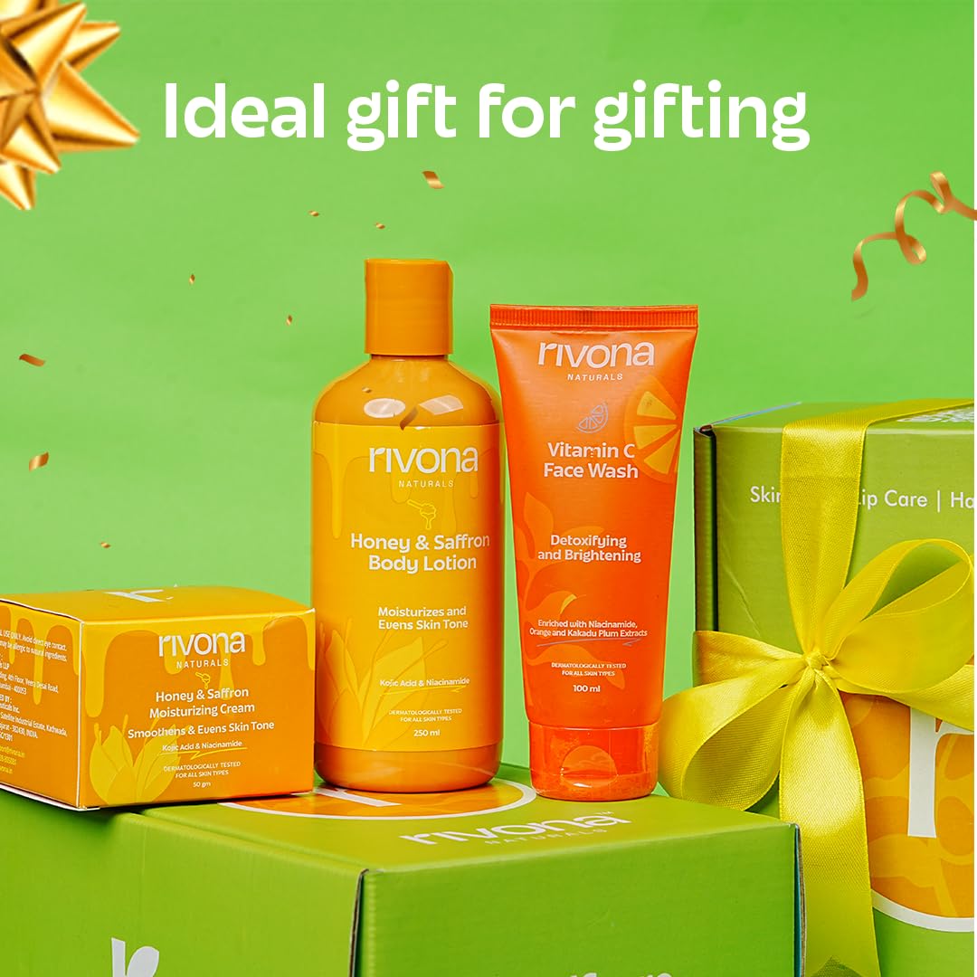 Rivona Naturals Skin Essentials Brightening Kit |Gift Box To Pamper Your Loved Ones |100% Natural Rivona Products | Pack of 4 |Pampering Kit for Birthday, Anniversary & All Occasions | 100% Vegan
