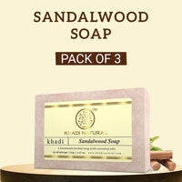 Khadi Natural Sandalwood Soap | Herbal Bathing Soap for Calming Skin| Natural Soap with Essential Oils | Soap for Healthy Skin | Suitable for All Skin Types, Pack of 3 | (125gm *3) (375gm)
