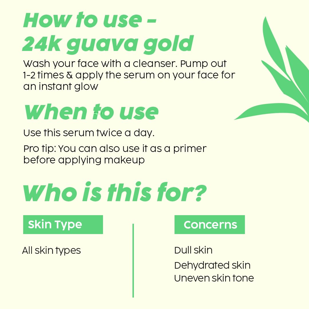 PLIX - THE PLANT FIX 24K Guava Gold Serum | Vitamin C & Hyaluronic Acid | Brightens Skin & Reduces Photoageing | 2-In-1 Face Serum & Primer For Glowing Skin | 30 Ml