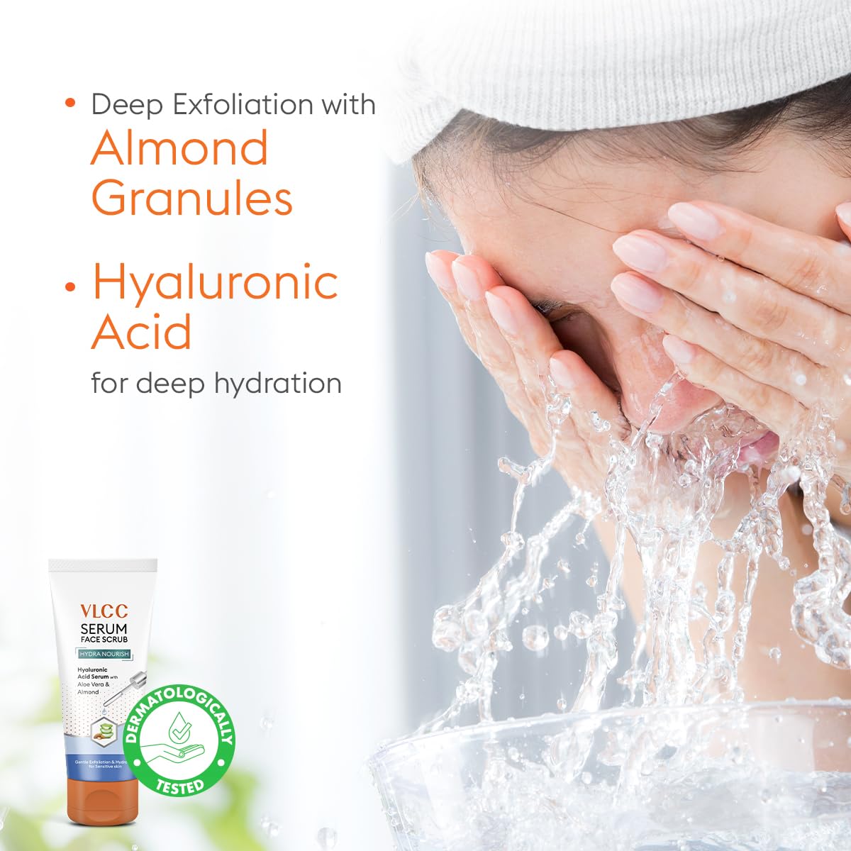 VLCC Hydra Nourish Scrub with Hyaluronic Acid Serum - 150g - AloeVera & Almond | Deep Hydrating & Exfoliating Face Scrub | Hydrates Skin, Reduces Dullness and Plumps Skin | Suitable for All Skin Types