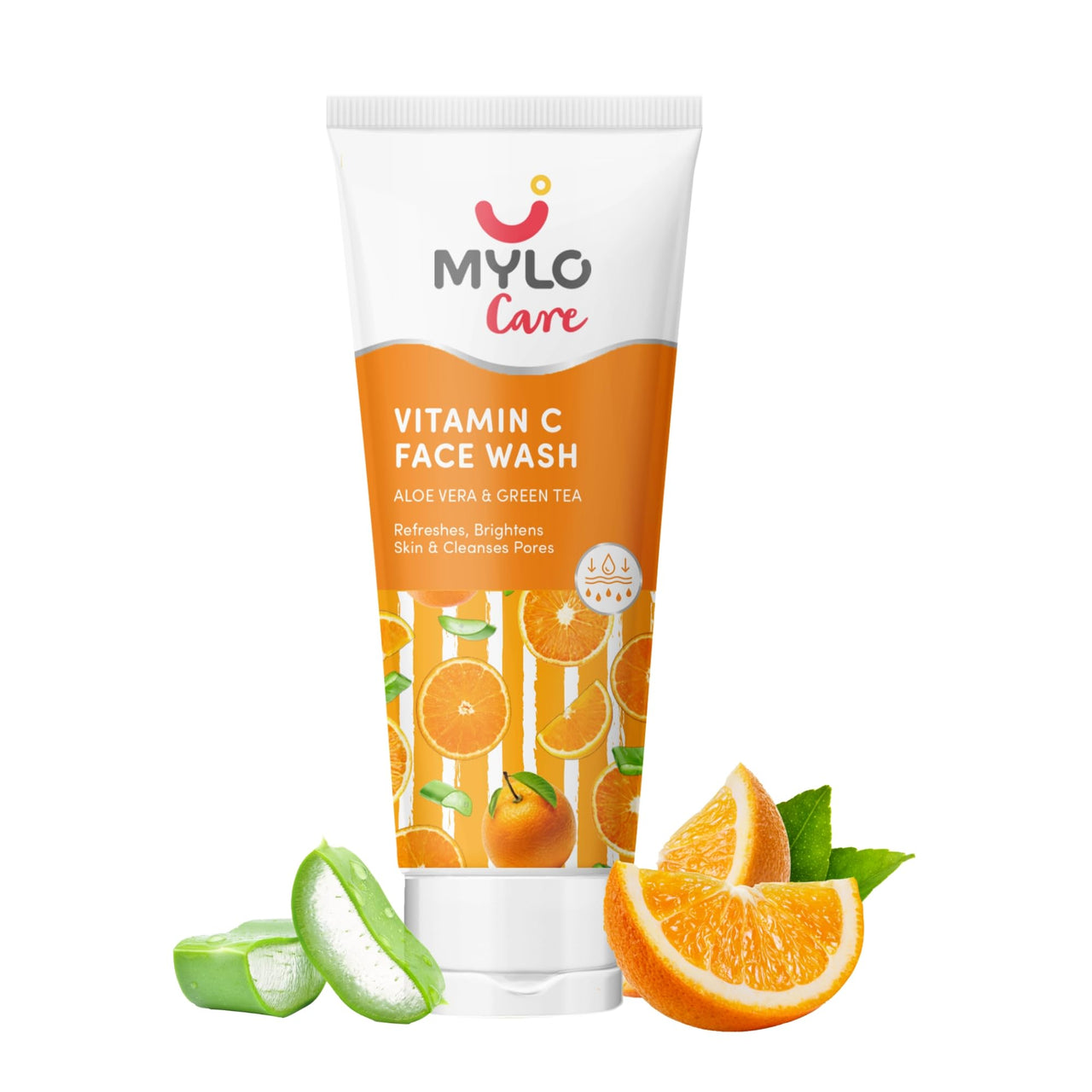 Mylo Care Vitamin C Refreshing & Brightening Face Wash - With Aloe Vera, Green Tea & Sugarcane Extracts - Hydrating Face Wash for Glowing Skin - Vitamin C Foaming Face Wash for All Skin Types -100ml