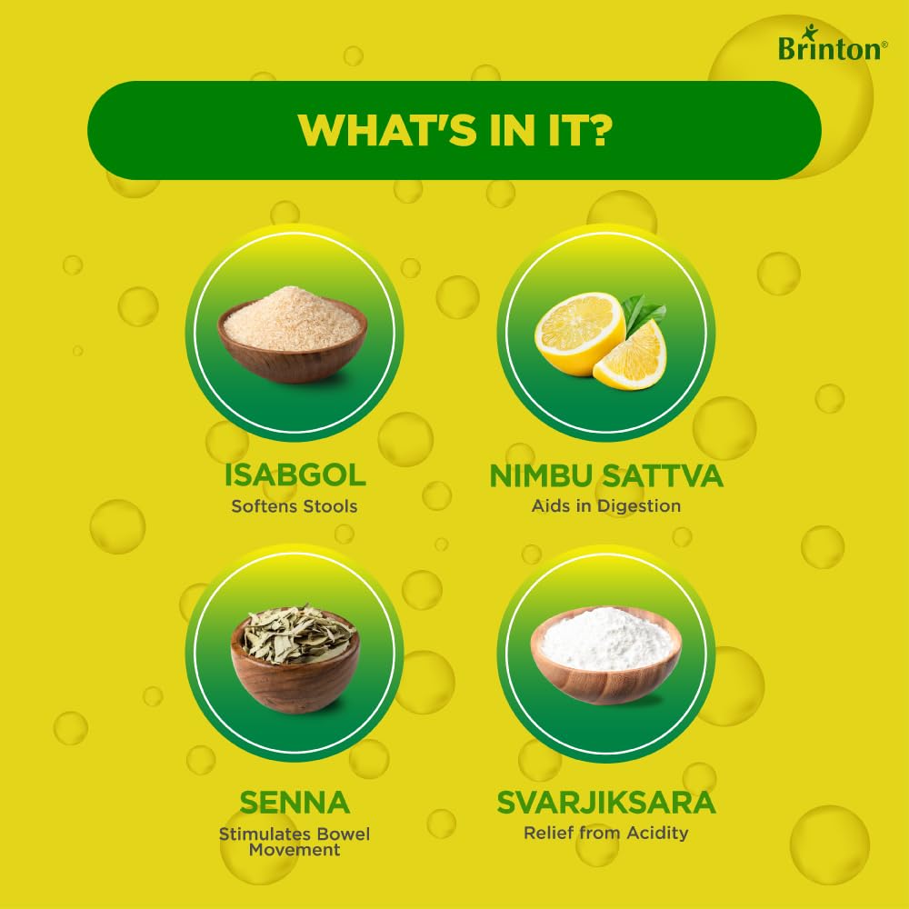 Brinton Tummy Fresh To Relief From Constipation, Gas & Acidity | Improves Digestion | Soluble Isabgol | Effervescent | Zesty Lemon Flavour (Sugar-Free) - 100g