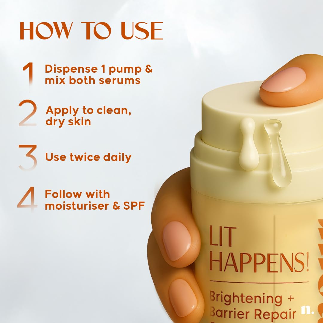 Numour Lit Happens Dual Brightening Serum 20ml| 33% Actives 15% Vitamin C+10% Niacinamide+ 2% TXA |Fades Dark Spots & Brightens|Dermat Tested, Sensitive Skin Safe| Face Serum For Men & Women