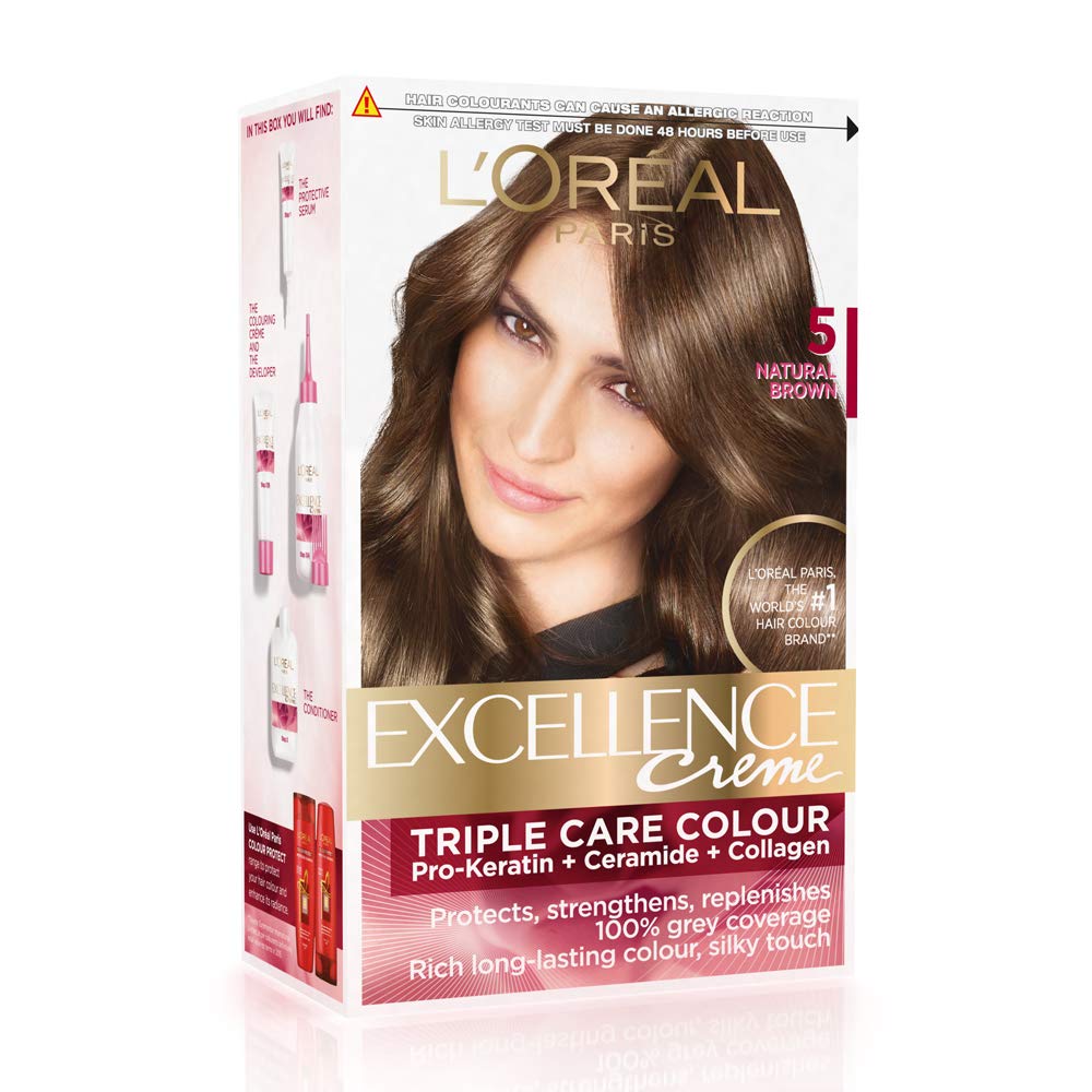 L'OREAL PARIS Excellence Creme Hair Color, 4 Natural Dark Brown, 72ml+100g and L'Oréal Paris Excellence Creme Hair Color, 5 Natural Brown (72ml+100g)