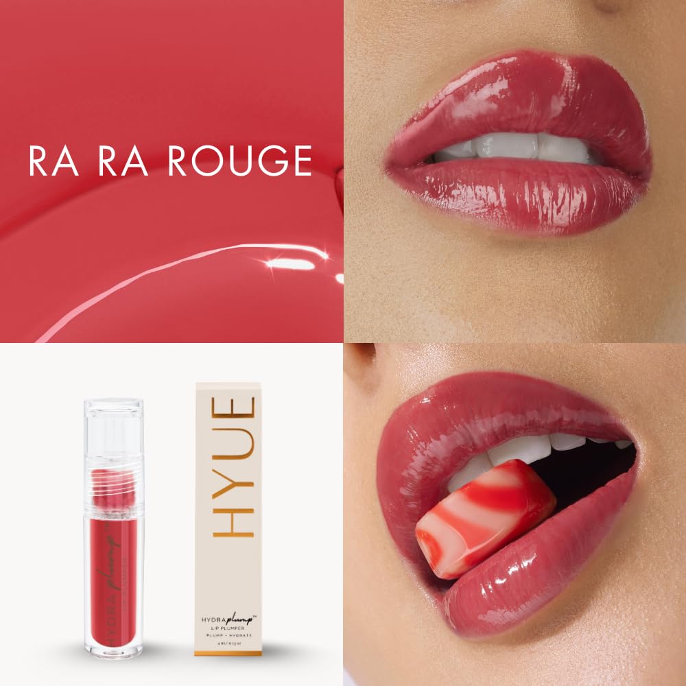 HYUE HydraPlump™ Lip Plumper | 4 ml | Long-term Plumping Effect & Hydration | Non-sticky Formula with Cooling Ice Cube sensation | Jojoba Oil, Vit E & Pomegranate Extract | Flat-tip Applicator (Ra Ra Rouge, 4)