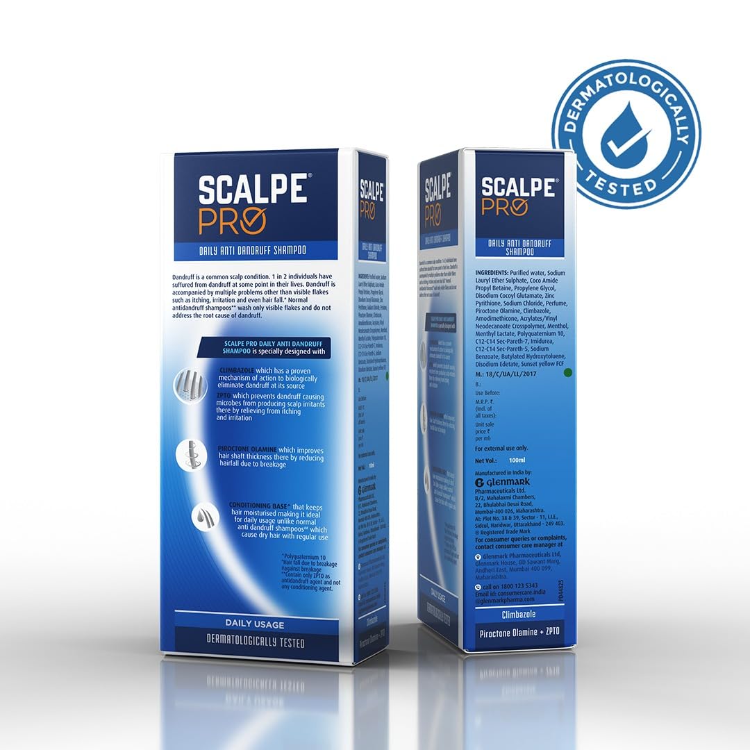 Scalpe Pro Daily Anti-Dandruff Shampoo | Removes Dandruff From Source | Helps With Itching, Irritation & Redness Accompanying Dandruff | Climbazole & Zpto Formulation | For Women & Men | 100Ml