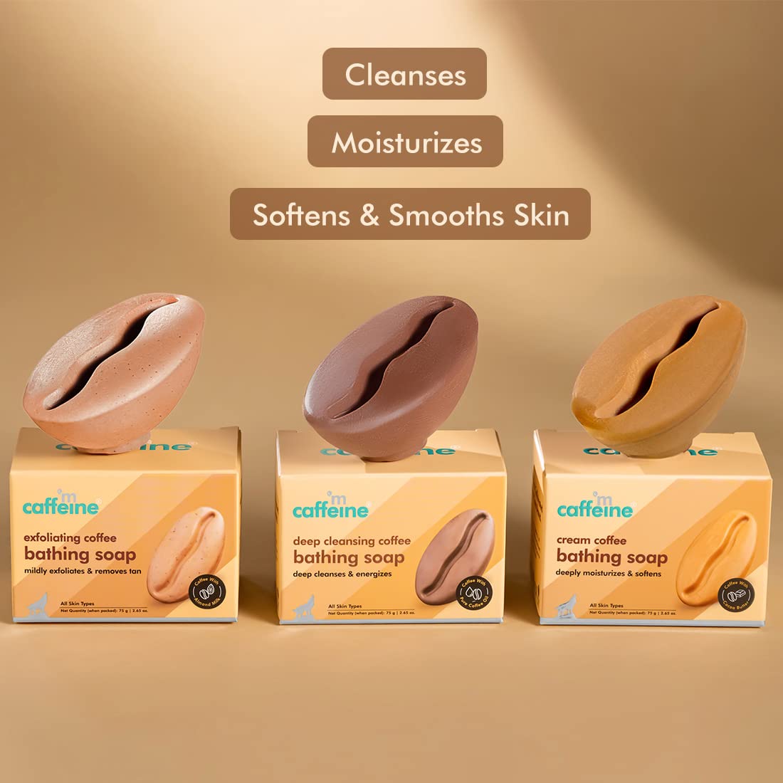 mcaffeine Pack Of 3 Coffee Bath Soaps | Deep Cleansing, Exfoliating & Moisturizing Summer And Winter Bathing Soaps Combo Pack | For Both Women And Men