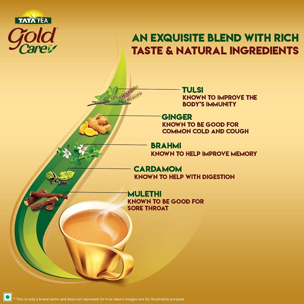 Tata Tea Gold Care 500 gram, Goodness Of Cardamom, Ginger Powder, Tulsi, Brahmi & Mulethi, Natural Ingredients, Exquisite Blend Of Tea, Rich In Taste, Black Tea