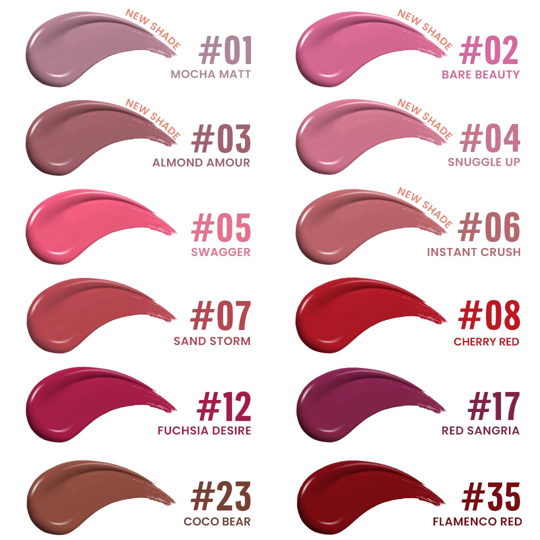 Charmacy Milano Stunning Longstay Liquid Lipstick (Coco Bear 23) - 5.6 ml, Velvet Intense Matte Finish, 12 Hours, SmudgeProof, WaterProof, KissProof, One Swatch Application