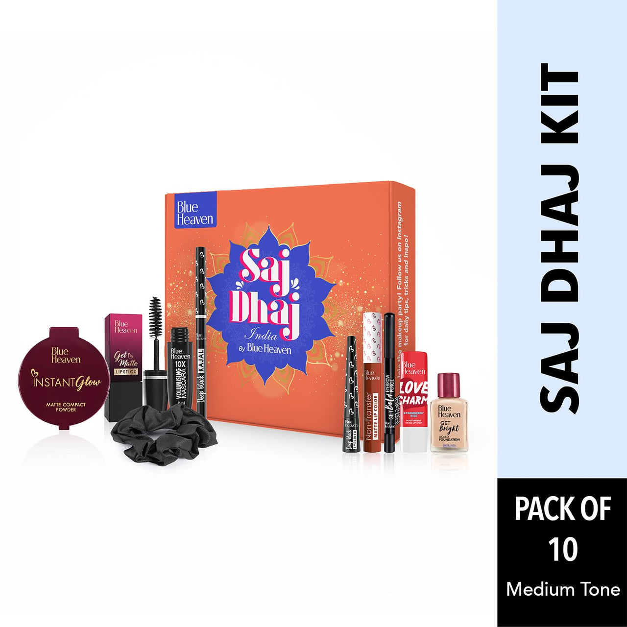 Blue Heaven Saj Dhaj Festive Makeup Kit for women- Natural, Pack of 10 | Full face Makeup kit, Medium Tone combo, 19g+26.3ml