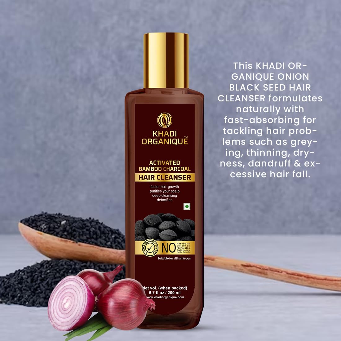 Khadi Organique Onion Black Seed Hair Shampoo 200ML For Healthy And Silky Hair