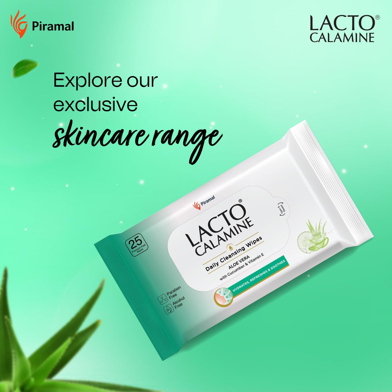 Lacto Calamine Daily Cleansing Facial Wipes 25N Each- Pack of 12 | Wet Wipes for Face with Aloe Vera, Cucumber & Vitamin E | Makeup Remover Wipes| Hydrating,Refreshing, Soothing|Paraben & Alcohol Free