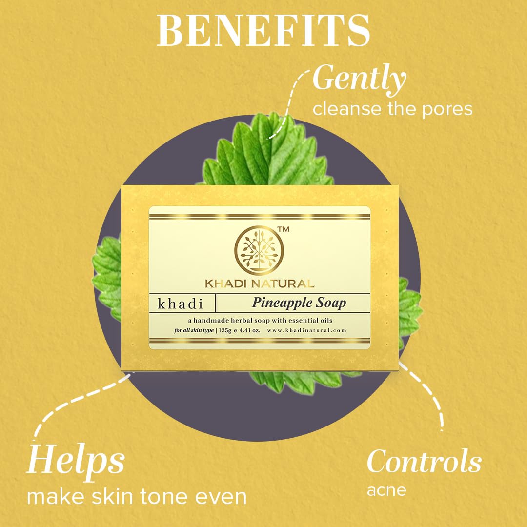 KHADI NATURAL Herbal Pineapple Soap Pack of 2| Reduce Blemishes| Hyderates Skin | Pack of 2 (125 * 2) (250gm)