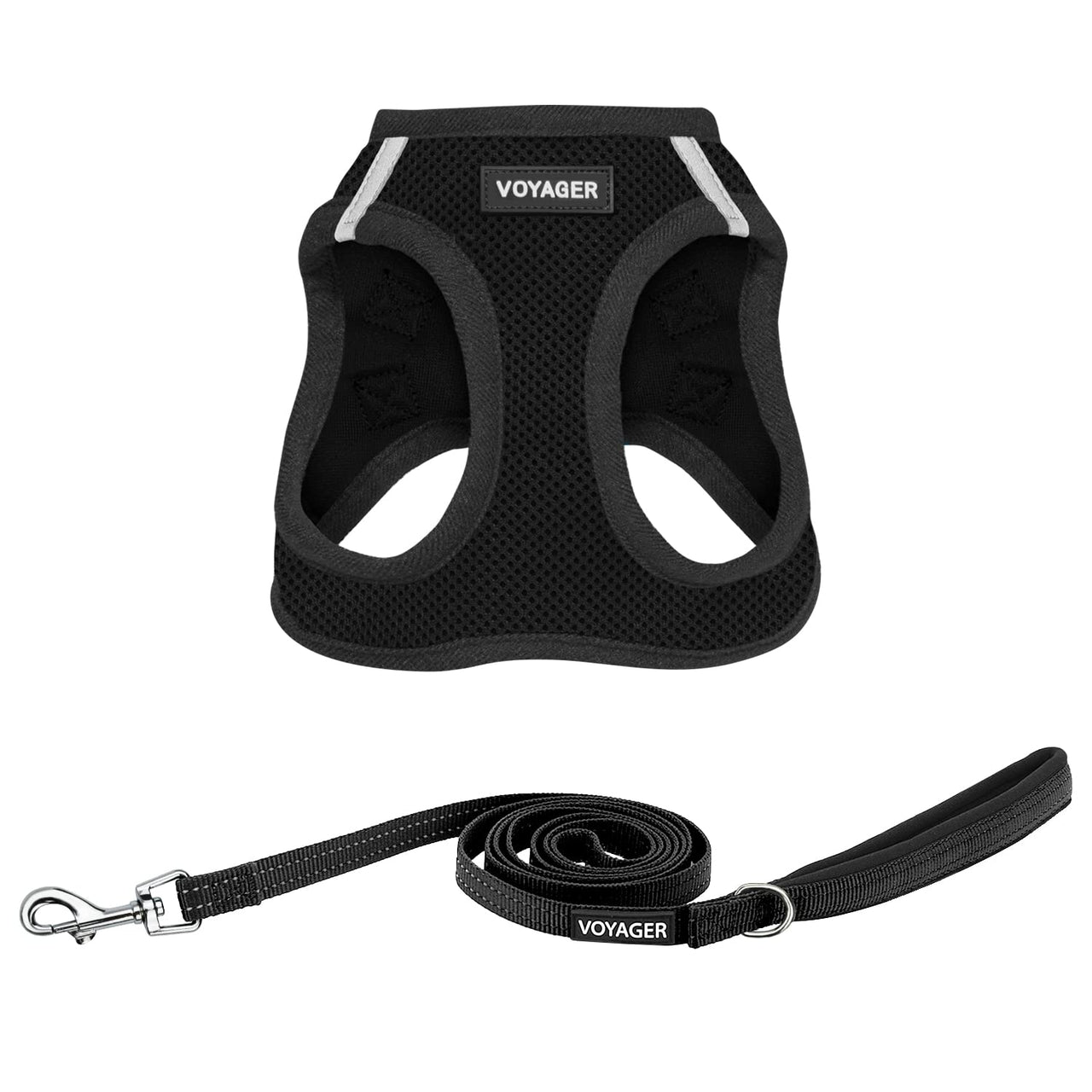 Voyager Step-in Air All Weather Mesh Harness and Reflective Dog 5 ft Leash Combo with Neoprene Handle, for Small, Medium and Large Breed Puppies by Best Pet Supplies - Set (Black), L Harness Leash Set (Black) L (Chest: 18 - 20.5")