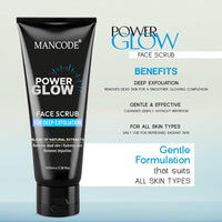 Mancode Power Glow Face Scrub for Men | Deep Exfoliation, Brightening & Hydrating | Removes Dead Skin & Impurities | Natural Ingredients with Saffron, Turmeric & Almond Oil | 100g