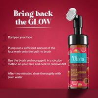 Olivia Youthful Glow Face Cleansing Foam, Built In Brush Face Wash For Deep Cleansing, Massage, Exfoliate, Glowing Bright Skin With Grapefruit Extract & Vitamin C - 150Ml