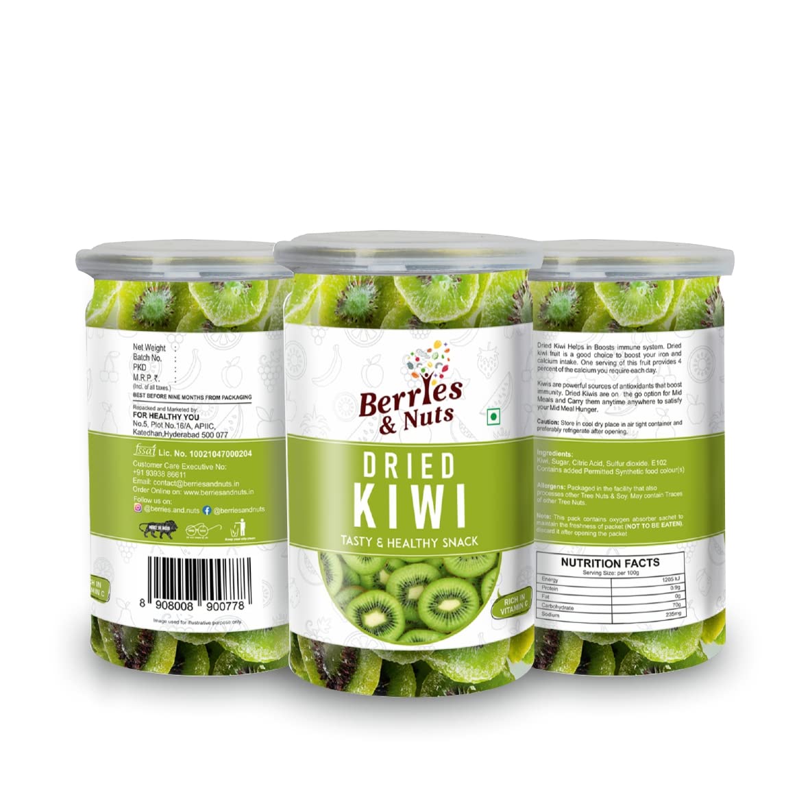 Berries And Nuts Previously_frozen Dehydrated Kiwi & Cherry Combo|Kiwi 200 Grams & Cherry 200 Grams
