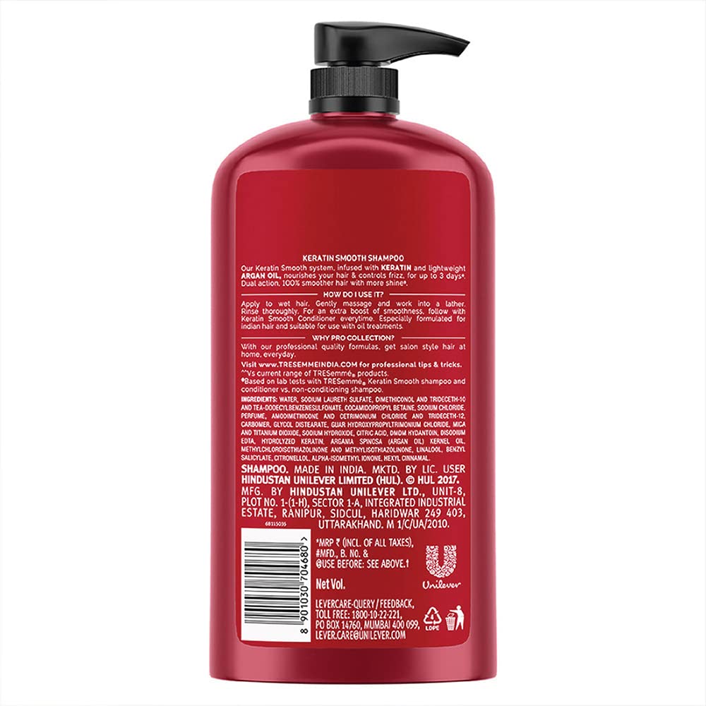Tresemme Keratin Smooth Shampoo,With Keratin And Argan Oil For Smoother And Shinier Hair, 1 Ltr & Tresemme Hair Fall Defence Shampoo, 340 ml