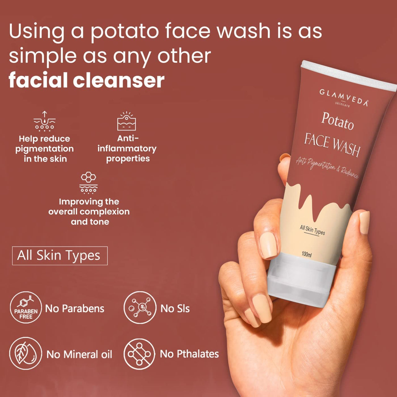 Glamveda Potato Anti Pigmentation Face wash | Reduces Hyperpigmentation & Clarifies skin | No Paraben, SLS, silicone | All Skin Types | Pack of 2