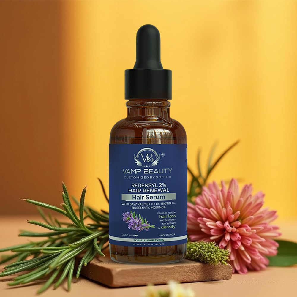 Vamp Beauty Redensyl 2% Hair Growth Serum | With Biotin, Rosemary & Moringa | Reduces Hair Fall, Boosts Regrowth | Non-Sticky, Water-Based | For Men & Women | 50ml
