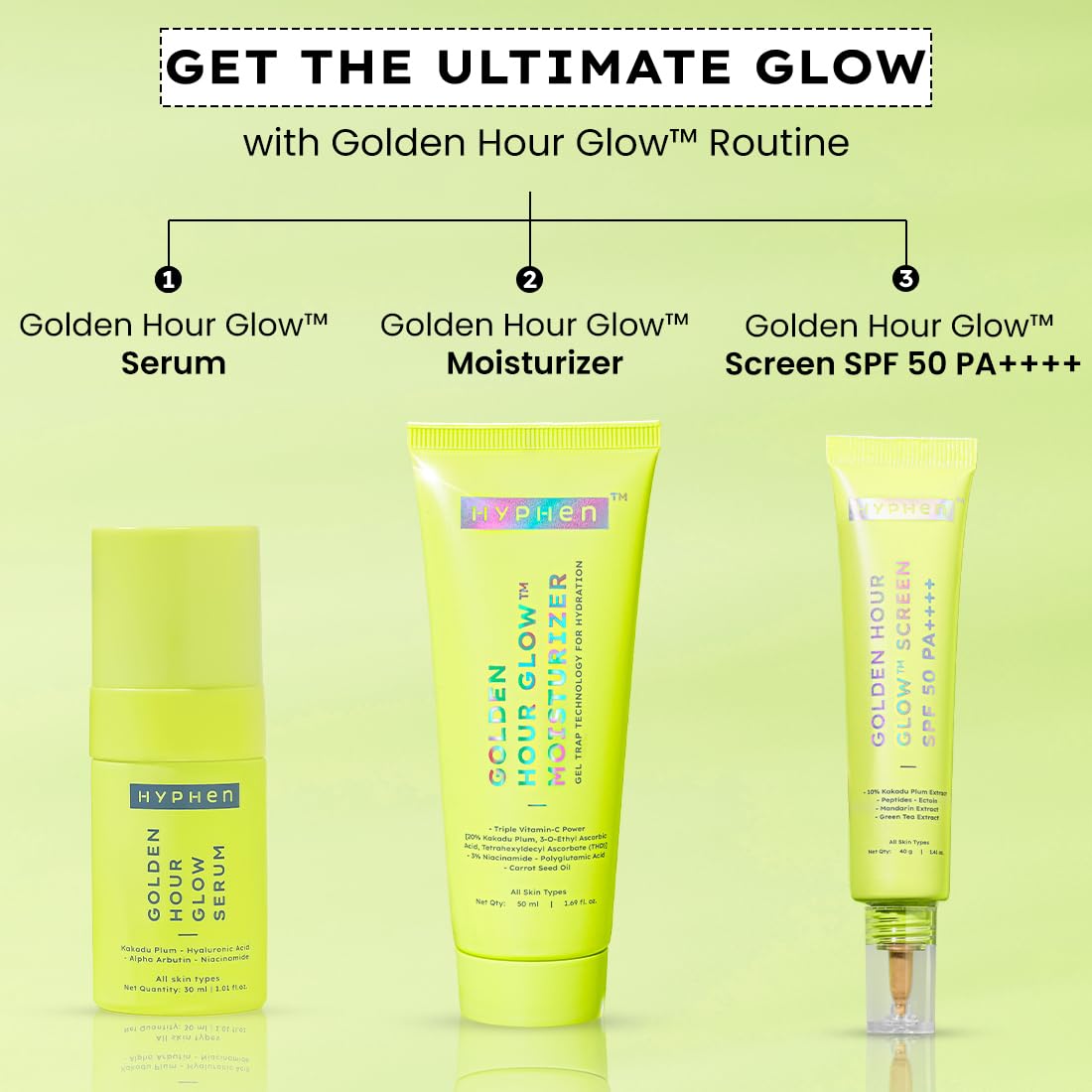 Hyphen Golden Hour Glow Face Moisturizer | Skin Brightening With Triple Vitamin C -20% Kakadu Plum, 3% Niacinamide Oil Free Cream|Oily, Dry, All Skin Types - 50Ml
