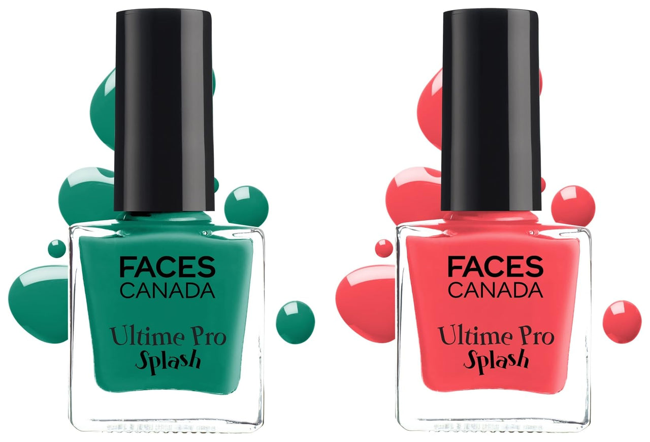 FACESCANADA Splash Glossy Finish Nail Enamel, Tropical Green 59, 8 Ml & Splash Glossy Nail Enamel, Coral Island 62, 8 Ml