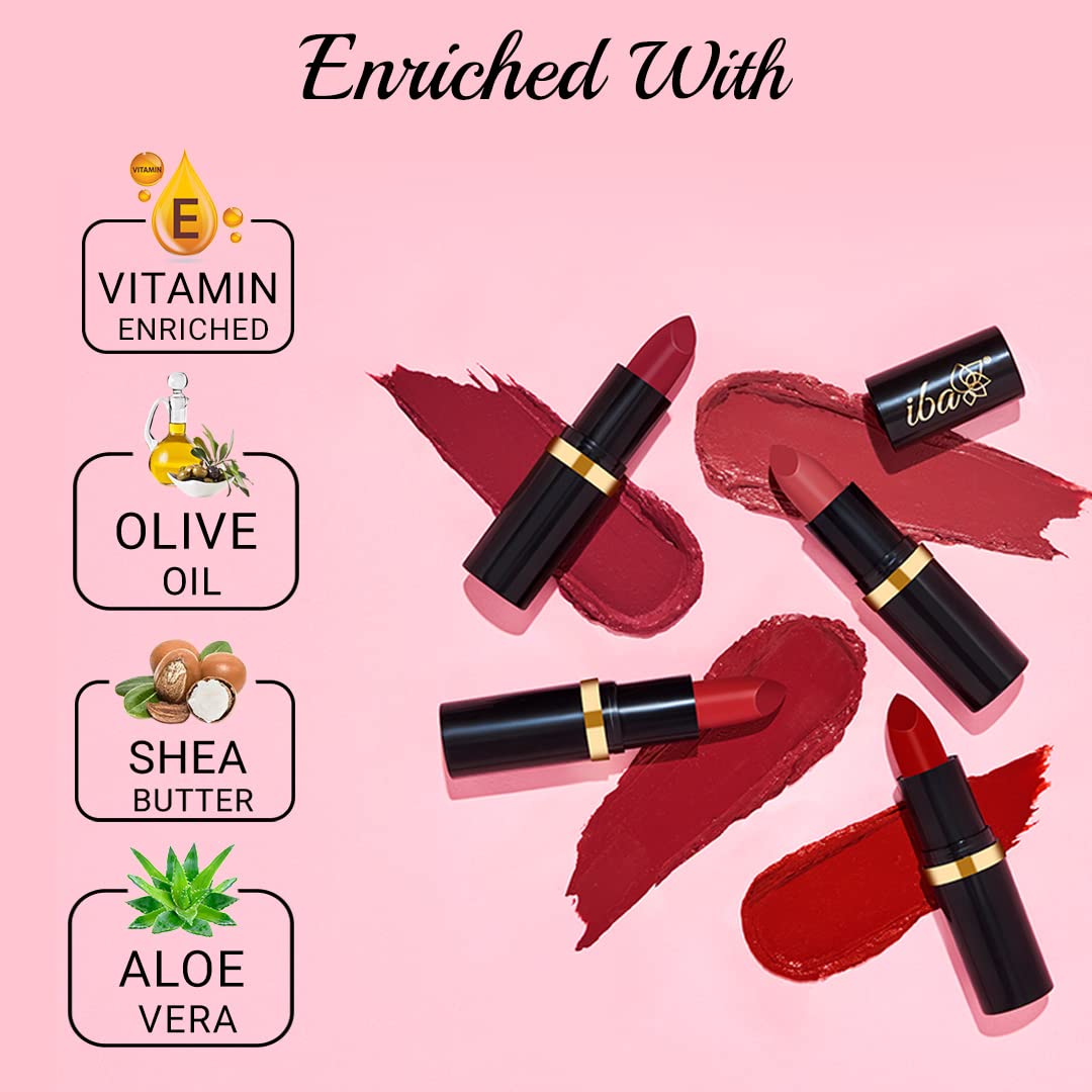 Iba Pure Lips Moisturizing Lipstick for Women - A68 Mystery Red Glossy, 4g | Creamy Finish | Intense Color & Highly Pigmented | Enriched with Vitamin E, Coconut Oil and Shea Butter | Smooth Texture | Makeup