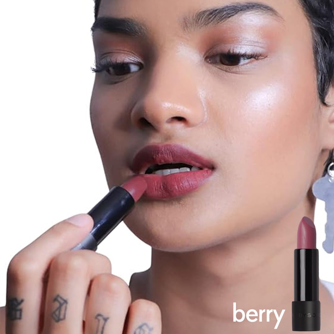 Ruby's Organics Semi-Matte Lipstick for Women All Indian Tones- Highly Pigmented, Moisturizing, Non Drying, Lightweight and Long Lasting- Lip Makeup, Synthetic Chemical Free- Berry, 3.7g
