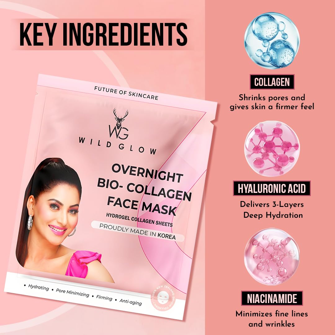WILDGLOW Korean Glass Skin Bio-Collagen Overnight Face Mask for Deep Hydration, Pigmentation, Anti-Aging & Pore Minimizing | Hyaluronic Acid, Niacinamide, Vitamin E & Centella | Pack of 1