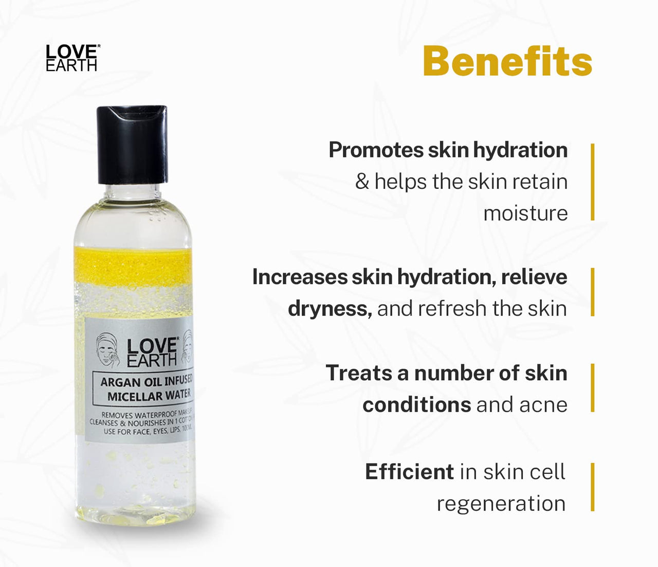 Love Earth Argan Oil-Infused Micellar Water Makeup & Pollutant Remover With Argan Oil & Micellar Water For All Skin Types 100ml