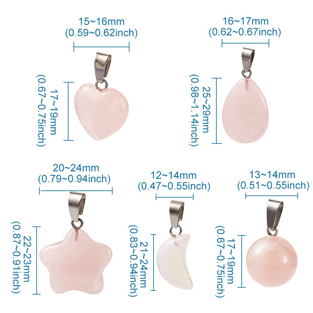 FASHEWELRY 30Pcs Mixed Stone Pendants Heart Moon Teardrop Round Healing Crystal Quartz Chakra Bead Charms for Necklace for Jewelry Making Hole: 2x7mm 1-Mixed Color-Mixed Shape