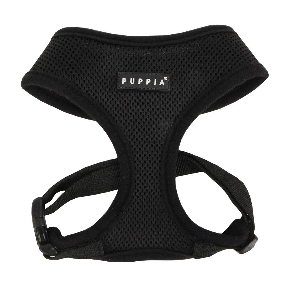 Puppia Soft Dog Harness No Choke Over-The-Head Triple Layered Breathable Mesh Adjustable Chest Belt and Quick-Release Buckle, Black, X-Large