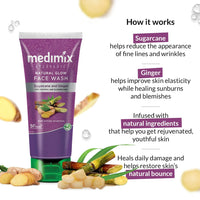Medimix Ayurvedic Natural Glow Face Wash for youthful and glowing skin | With Sugarcane and Ginger | 100 ml (Pack of 2)