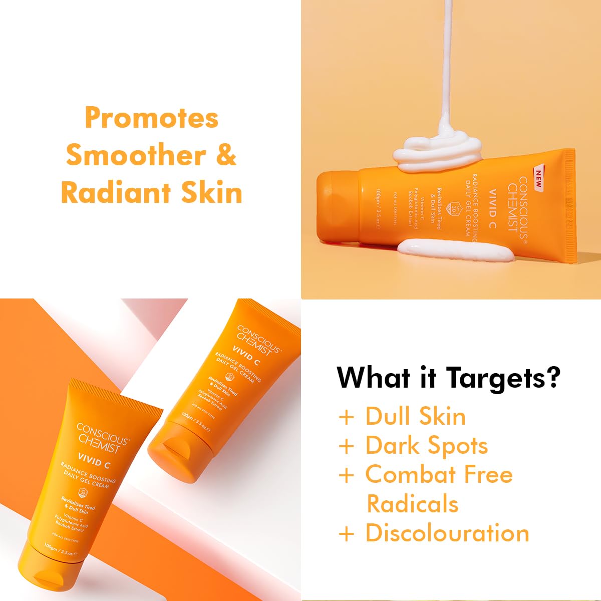 Conscious Chemist® Vitamin C Cream with SPF30 PA+++ | 100g | Vitamin C Moisturizer, Face Cream for Men & Women, Daily Gel with Polyglutamic Acid for Bright Skin, All Skin Types - Vivid C (Pack of 2)