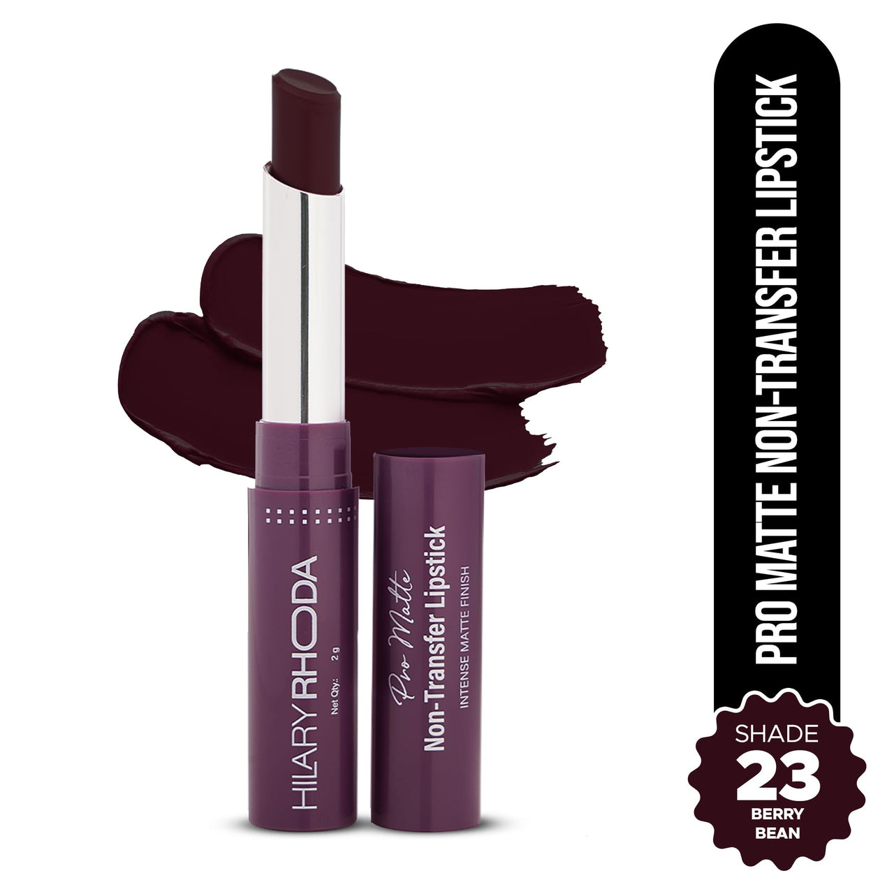 Hilary Rhoda Pro Matte Non-Transfer Lipstick | Waterproof & Smudge-Proof | 12-Hour Long Stay | 24 Shades Available | Highly Pigmented Matte Finish Lipstick | 2g - (Berry Bean | Shade 23)
