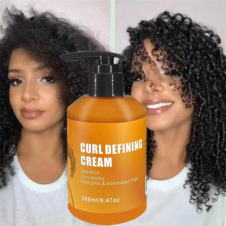 Curl Defining Cream Sulfate and Paraben Free, for Dry Hair, Unisex Adult, 4.6 fl oz Each Leave-in Non-Sticky Hair Treatment, Hydrates and Eliminates Frizz, 280ml (Pack of 2)