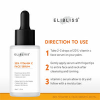 Elibliss Vitamin C Serum 20% for Face – Brightens Skin, Reduces Pigmentation, Fades Dark Spots, Repairs Skin Barrier & Boosts Collagen – 30ml