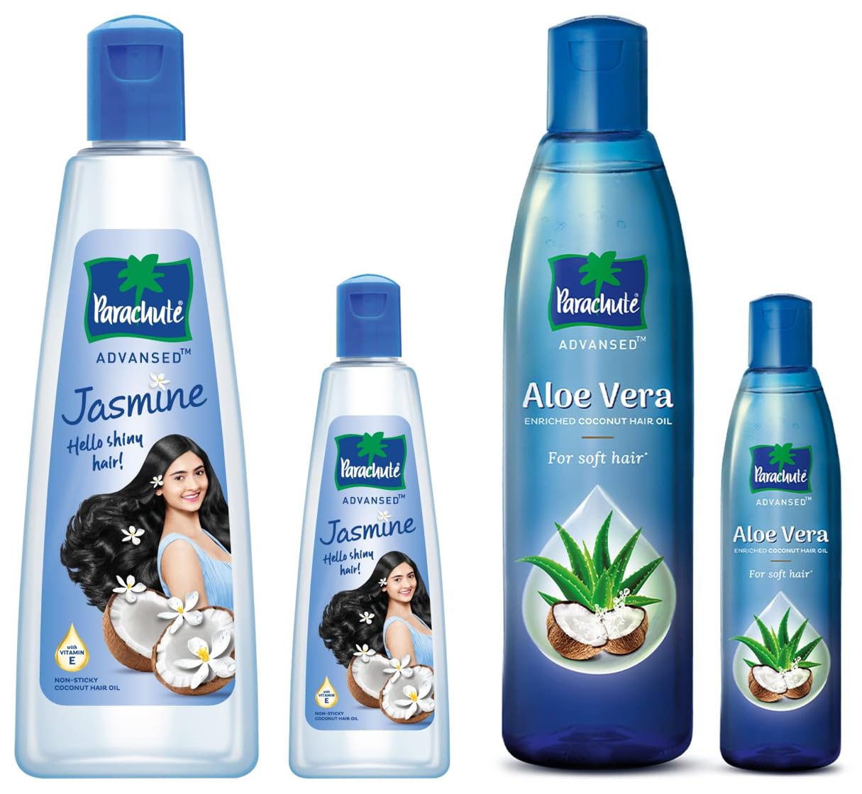 Parachute Advansed Jasmine Coconut Hair Oil, 300ml (Free 90ml) and Parachute Advansed Aloe Vera Enriched Coconut Hair Oil, 250ml (Free 75ml)